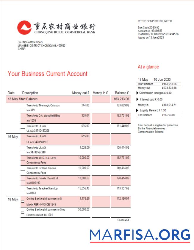 Realistic Chongqing Rural Commercial Bank firm account statement Word and PDF template